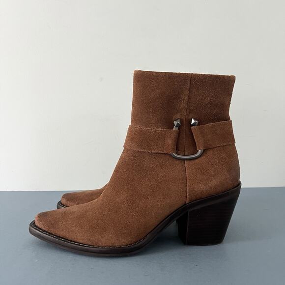 Antonio Melani Tabbie Oiled Suede Pecan Pie Brown Western Buckle Boots - Picture 4 of 8